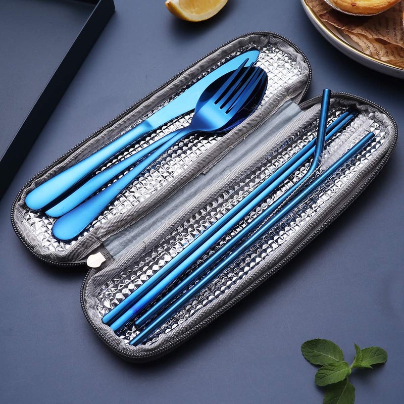 Topbooc Portable Stainless Steel Flatware Set, Travel Camping Cutlery Set, Portable Utensil Travel Silverware Dinnerware Set with a Waterproof Case (Blue) - Image 5